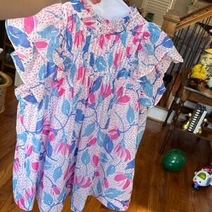 J. Marie Ruffle Sleeve blouse  in Pink & Blue